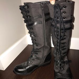 Lace-up black combat boots